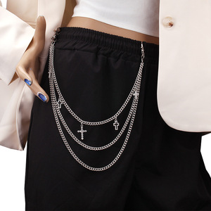 Hip Hop Punk Style Rhinestone Cross Waist <b>Chain</b> Multi Layered Metal Pants <b>Chain</b> For Casual Fashion - Product Image 1