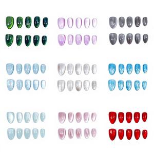 <span class=keywords><strong>Faux</strong></span> <span class=keywords><strong>ongles</strong></span> en acrylique press-on faits main, courts, en amande, effet œil de chat multicolore, 10 pièces, réutilisables, avec <span class=keywords><strong>colle</strong></span>, prêts à expédier, commande en gros mixte - Product Image 2