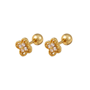Boucles d'oreilles clous fleur en or 14 carats avec zircon, bijoux de mode exquis et luxueux - Product Image 4