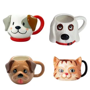 مخصص 3D القط و الكلب الوجه على شكل القدح لطيف الأطفال الكرتون هدية الحيوانات الأليفة شاي سيراميك القهوة القدح