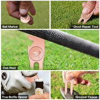 Ouvre-bouteille de luxe et outil de réparation de divots en métal or rose magnétique, avec logo personnalisé, vente en gros, OEM ODM, fourche de golf pour tournois de golf