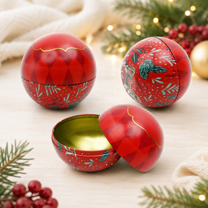 Custom Printed <b>Christmas</b> Tin Bauble Ball Food Grade Tinplate <b>Box</b> <b>Christmas</b> <b>Tree</b> Hanging Ornament Sphere Metal Packaging Can - Product Image 1