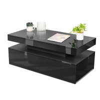 Tables basses en bois pour salon avec éclairage LED RGB blanc brillant et 2 tiroirs de rangement