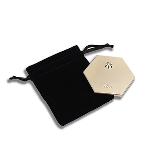 Simple Design Single Side Custom Logo Gold Metal Makeup Mirror With Velvet Pouch - Product Image 1