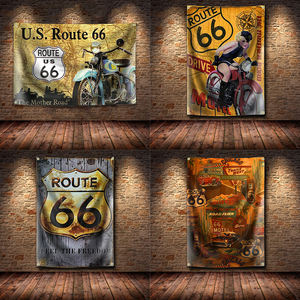 ธงแขวนตกแต่งรถมอเตอร์ไซค์ ลาย USA Biking the Mother Road Route 66 โปสเตอร์ติดผนัง วินเทจ ตกแต่งโรงรถ ป้ายโฆษณา ขนาด 3x5 ฟุต สำหรับร้านผับ - Product Image 3