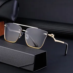KAJILA Fashion Fancy Cat Eye Designer Metal Leopard Head Temple Double Bridge UV400 Shades Sun Glasses Sunglasses for Men