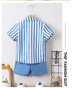 Summer Children's Clothing <strong>Boy</strong> Suit Blue White Contrast Color Short Sleeve Shirt Casual Shorts Two-Piece <strong>Boy</strong> Clothing Set - Product Image 2