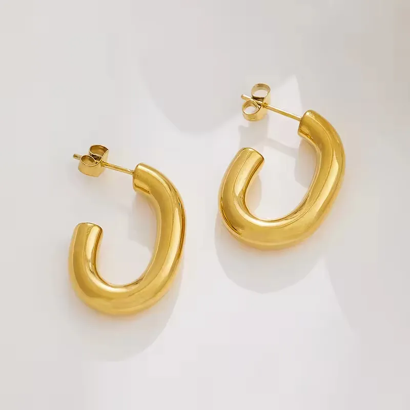 Brincos redondos de aço inoxidável vintage hipoalergênicos para mulheres, joia banhada a ouro 18K fina CC, brincos da moda