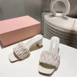 Sandales à talons hauts de luxe de marque de créateur pour femmes, en cuir véritable, mode, bout ouvert, pantoufles d'été, chaussures pour femmes - Product Image 1