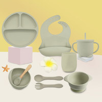 Ensemble d'ustensiles personnalisés pour l'alimentation des bébés bol à dîner en silicone souple pour enfants cuillère fourchette assiette vaisselle ensemble de vaisselle