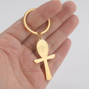 Égypte <span class=keywords><strong>Ankh</strong></span> Croix Lotus Pendentif Porte-clés pour Hommes Femmes Acier Inoxydable Porte-clés Amulette Bijoux Cadeaux - Product Image 2
