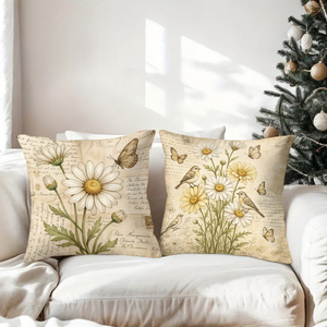 Vintage floral and bird throw pillows with elegant script background for cozy home decor - Product Image 3