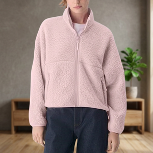 Women's Embroidered Windproof Breathable Fleece <b>Sherpa</b> Jacket Casual Long Sleeve Zipper Fuzzy Coat with Pockets - Product Image 3