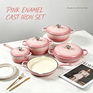 Ensemble de 5 ustensiles de cuisson personnalisés en fonte émaillée LFGB FDA, avec logo couleur OEM ODM, pour usine, comprenant un faitout et une cocotte, compatible tous feux et fours - Product Image 4