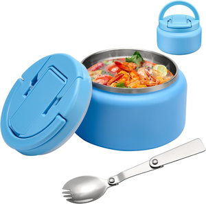Thermos à soupe de 13,5 oz pour aliments chauds, boîte à lunch isotherme sous vide pour enfants avec couvercle à boucle, récipient à lunch en acier inoxydable à large ouverture anti-fuite et cuillère - Product Image 1