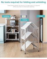 Étagère de cuisine pliable à 5 niveaux, étagères de rangement en métal, présentoirs pliables, étagère de garde-manger avec roulettes