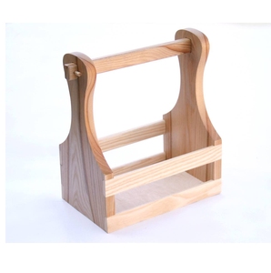 Porte-bouteilles en bois de frêne massif pour 3 bouteilles, côtés sculptés en forme de sablier, panier-cadeau haut de gamme, OEM personnalisé Vietnam - Product Image 1