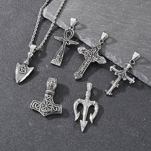 Collar con Colgante <span class=keywords><strong>de</strong></span> Cruz, Tridente, Martillo <span class=keywords><strong>de</strong></span> <span class=keywords><strong>Thor</strong></span> y <span class=keywords><strong>Ojo</strong></span> <span class=keywords><strong>de</strong></span> Horus, Estilo Vikingo Nórdico, Punk Gótico Vintage, <span class=keywords><strong>de</strong></span> Acero Inoxidable, Impermeable - Product Image 1