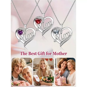 Collar con Colgante en Forma de Corazón, de Acero Inoxidable con Diamantes, Estilo Moderno, Inspirado en el Budismo, Regalo para Mamá, Día de la Madre, Piedra de Nacimiento - Product Image 1