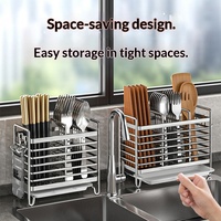 Support mural multifonctionnel en acier inoxydable sans perçage pour baguettes, couteaux et cuillères, avec égouttoir de rangement de cuisine