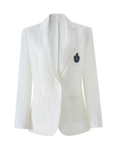 Damen <span class=keywords><strong>Blazer</strong></span> mit Stickerei und Taschen, Bürokleidung, gekerbter Kragen, lange Ärmel, Ein-Knopf-Verschluss, einfarbig, schmal geschnitten - Product Image 3