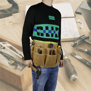 <b>Tool</b> Waist Bag Waterproof Canvas Adjustable Strap 5-9 Pockets For <b>Woodworking</b> <b>Tools</b> Muddy Gray Belt Style - Product Image 2