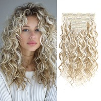 Extensions de cheveux bouclés à clipser en fibre protéinée, lot de 4 postiches ondulés de différentes longueurs pour toutes les filles