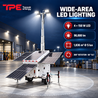 7m Hydraulischer Mast Solar-Lichtturm 600W LED mit Lithium-Batterie und Festem Sockel für Temporäre Arbeitsbereiche