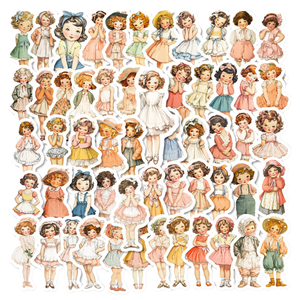 Venta al por Mayor de 56 Pegatinas de PVC con Dibujos Animados Retro de Acuarela para Niños, para Decorar Libros y Botellas, Lindas Pegatinas de Muñecas para Niños - Product Image 1