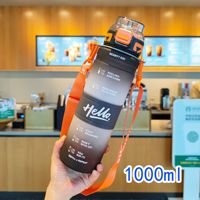 Bouteille d'eau portable en plastique de 1000 ml avec paille, couleur dégradée, grande capacité, avec sangle d'épaule