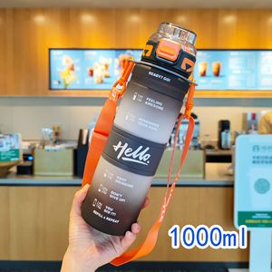 1000ml High Appearance Gradient Color Straw Cup Plastic Portable Shoulder Strap Water Bottle <strong>Large</strong> Capacity <strong>Kettle</strong> - Product Image 3