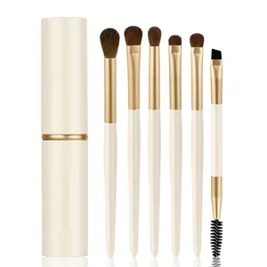 6pcs Travel Eyeshadow Makeup Brushes Set Metal And Wooden Short Handle Vegan Makeup Brush Set