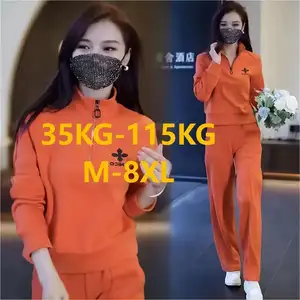 8XL Oversized Sweatsuit Sets Women Sports Running Stand Neck Loungewear Women Sets Wide Leg Zip Top 2 Piece Set Women