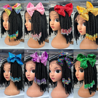 Vivian New Arrival Kids Geflochtene elastische Pferdes chwänze mit 30mm Bobbles Box Braid Blau Grün Weiß Perlen mit bunter Fliege