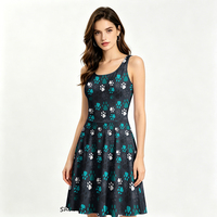Robe skater sans manches pour femme, mignonne, multicolore, à imprimé pattes, coupe trapèze, avec poches latérales, mini-robe pour amoureuses des animaux