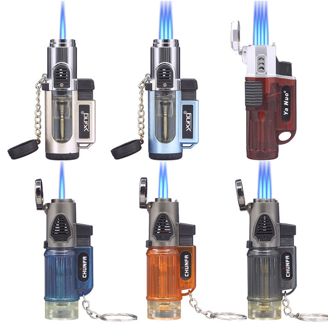 High Power Plastic Torch Lighter Transparent Triple Jet Flame Keychain for Cigarettes Business Gifts Wholesale