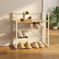 Étagère à chaussures à 3 niveaux de style japonais et coréen, console en bois massif avec rangement