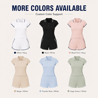 Ensemble deux pièces polo blanc et marine à bordure contrastante pour femme, avec short athlétique décontracté personnalisé