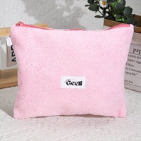 Sac de rangement cosmétique en tissu éponge rose 20*15 cm avec fermeture éclair, logo personnalisé imprimé, pochette pour pinceaux de maquillage, produits de soin de la peau, emballage cadeau