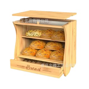 Jinlong Wooden Bread <b>Box</b> 3 Tier With <b>Drawer</b> Desktop <b>Storage</b> For Home Use - Product Image 5