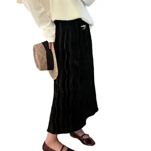 SMO女式独特服装时尚冬季女式黑色长款花边服装裙子