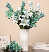 Bunga Lily Biru Buatan YM, Bunga Lily Palsu Realistis Tanpa Bau dari PVC untuk Buket Pengantin, Dekorasi Rumah, Pesta, Acara, Supplier