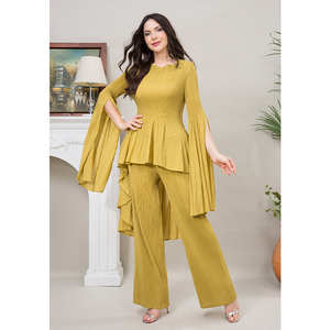Ensemble deux pièces plissé Miyake 2024, <span class=keywords><strong>pantalon</strong></span> large, costume décontracté pour femmes, ensemble deux pièces - Product Image 4