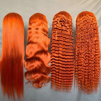 Vague d'eau gingembre-orange # Perruque Lace Front Transparente 13x6 13x4 en Cheveux Humains Colorée 350 Couleurs pour Femmes, Perruques Bouclées Profondes Pré-Pluckées