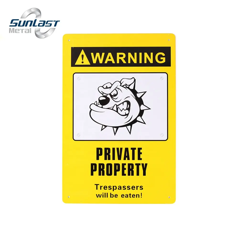 Animal Logo Private Property Warning Sign Yellow Color Printing Embossed Tin Sign Wall Decor