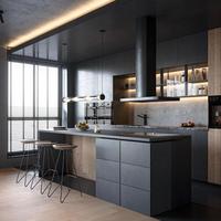 Comptoir de cuisine moderne en PVC imitation marbre sur mesure avec évier et robinet en pierre – Idéal pour la salle à manger et la maison