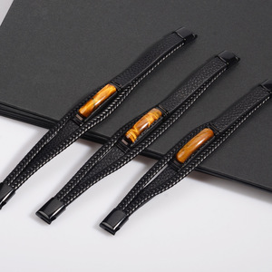 Tiger's Eye Men's <b>Leather</b> <b>Bracelet</b> Black Multi Layer Magnetic Clasp Stainless Steel Buckle Gift Jewelry 7.5 8.5 9 Inches - Product Image 4