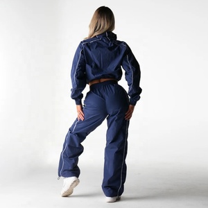 Customize Outdoor <strong>Running</strong> <strong>Waterproof</strong> Windbreaker <strong>Women</strong> Fitness 4 Way Stretch Reflective Piping Stripe Stand-up Cropped <strong>Jackets</strong> - Product Image 2
