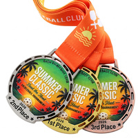 Médailles de sport en alliage de zinc avec pulvérisation 3D couleur or, argent, bronze, dégradé de couleurs, motif palmier au coucher du soleil, pour le pickleball