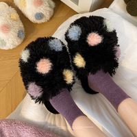 Mignonnes pantoufles rondes en peluche pour femmes, chaudes et épaisses, antidérapantes, avec doublure en fausse fourrure, idéales pour l'intérieur en hiver.